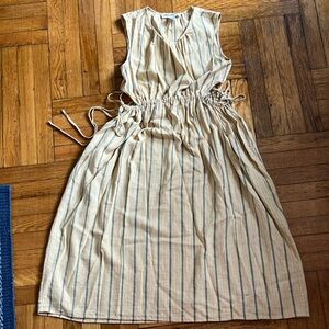 Caron Callahan pale yellow and Navy Striped Goa Dress
